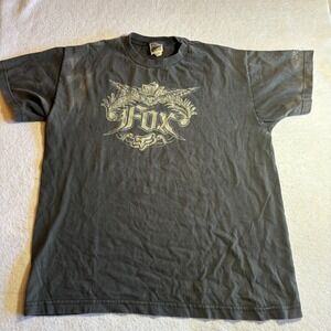 Y2K Fox Racing Graphic T Shirt Men Large Gray Short Sleeve Cotton Casual